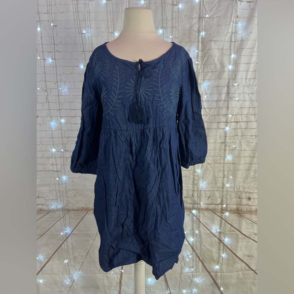 b.Boutique by evergreen Embroidered Denim Babydoll Dress